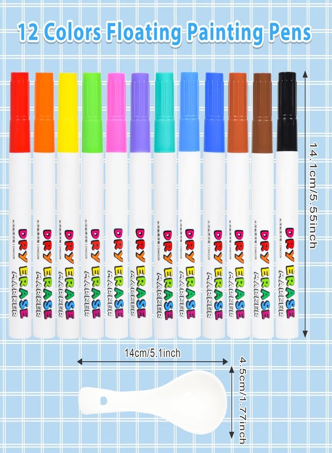 SAYEEC Magical Water Drawing Pens Set, 12 Colors Magical Floating Ink Pen with 2 Spoons, Dry Erase Whiteboard Markers, Magic Colored Water Painting Pens, Ideal Gifts for Adults - Image 2